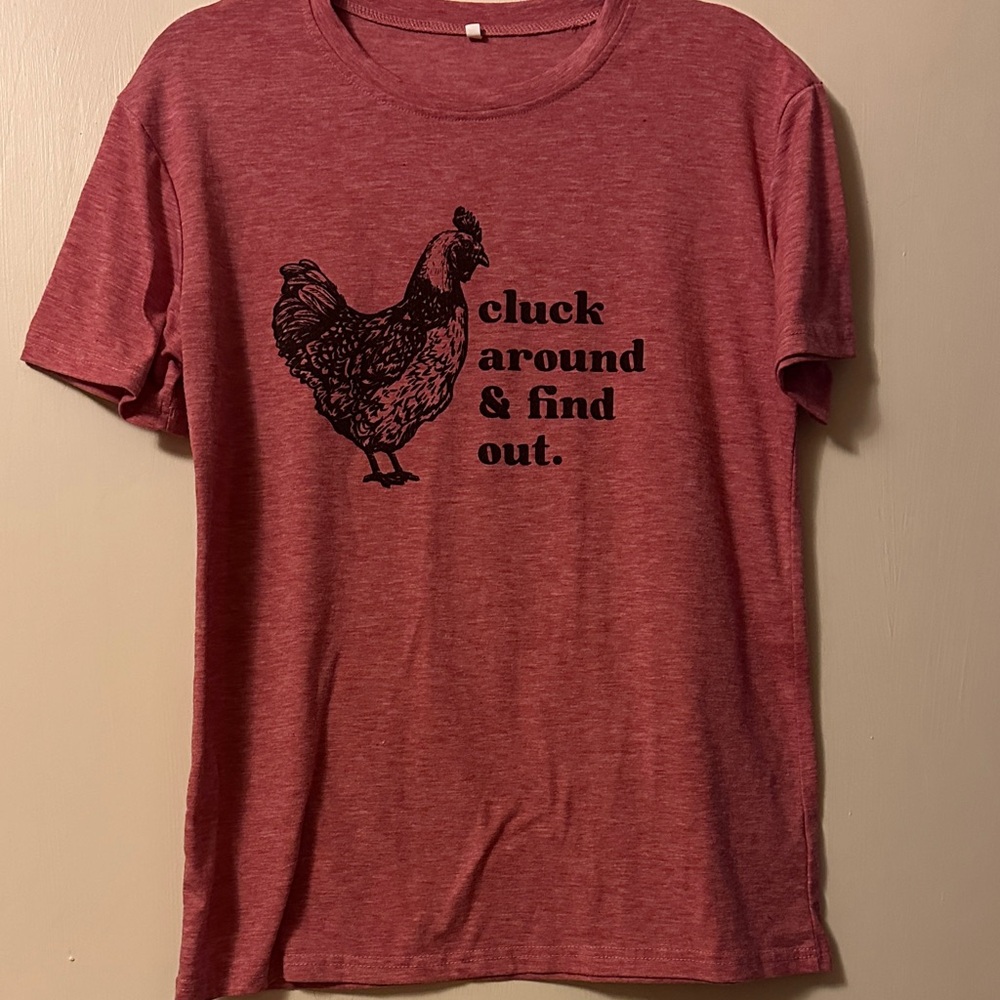 Women's Red Graphic Tee with Chicken Print
